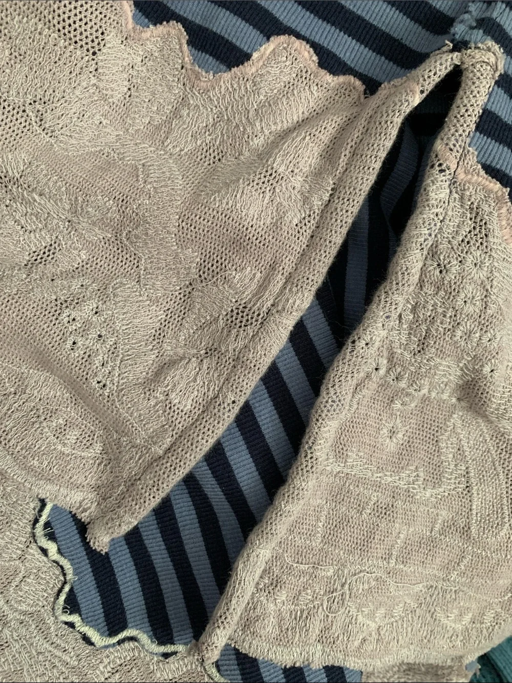 FREE PEOPLE Oversized Striped Lace Top NWT Navy Blue Periwinkle Lavender